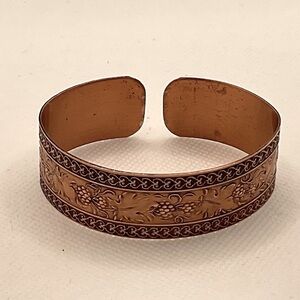 Copper Cuff With Hearts Grapes Grapevines Bracelet